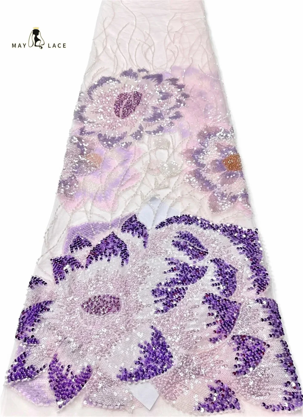 

African Heavy Beaded Lace Fabric 5 yards 2026 Luxury French Sequin Lace Nigeria Embroidery Tulle Lace For Wedding Wedding Dress