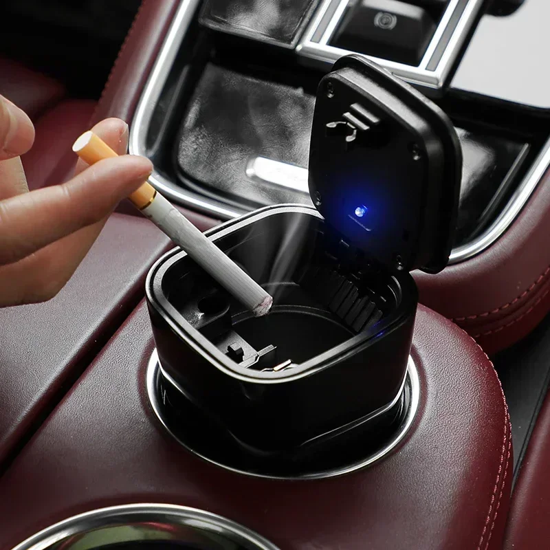 Italy Suede Multifunctional Car Ashtray With Blue-Ray LED Light Creative Interior Accessories Ashtray Cigarette Holder