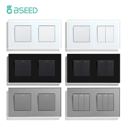 BSEED Double 1/2/3Gang Wall Light Switches 1Way Mechanical Button Switch On Off Glass Panel EU Standard 157mm
