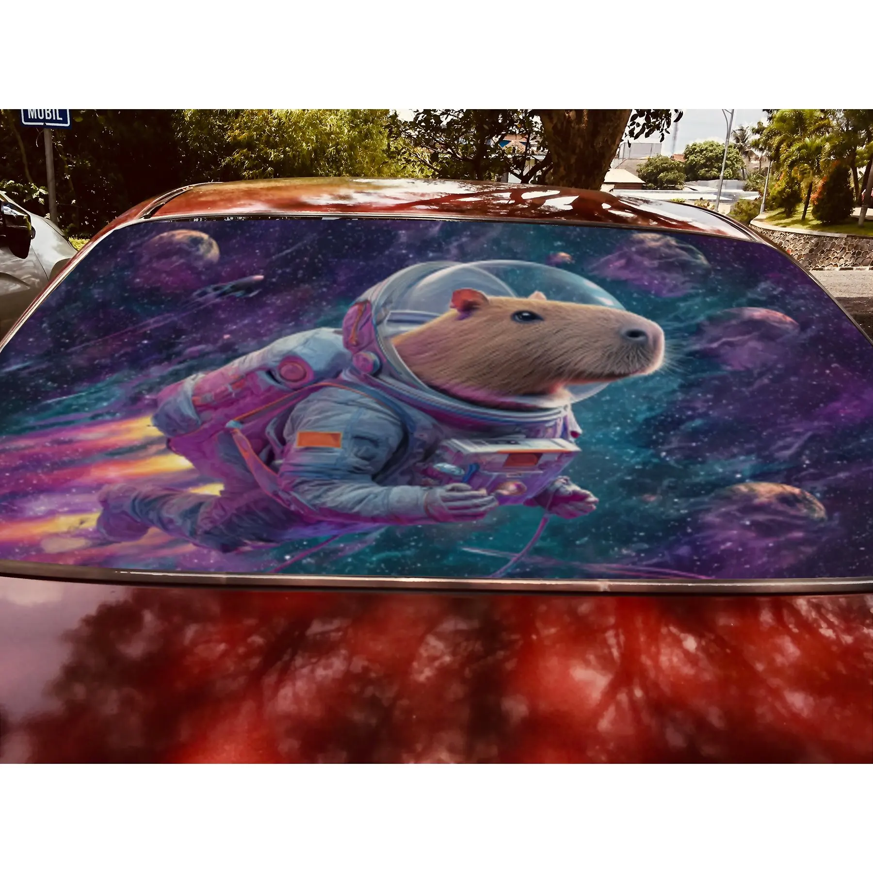 كابيبارا للسباحة في الفضاء مادة PVC ذاتية اللصق مقاومة للماء ملصق نافذة السيارة الخلفية، سهل اللصق دون السقوط، وات #5