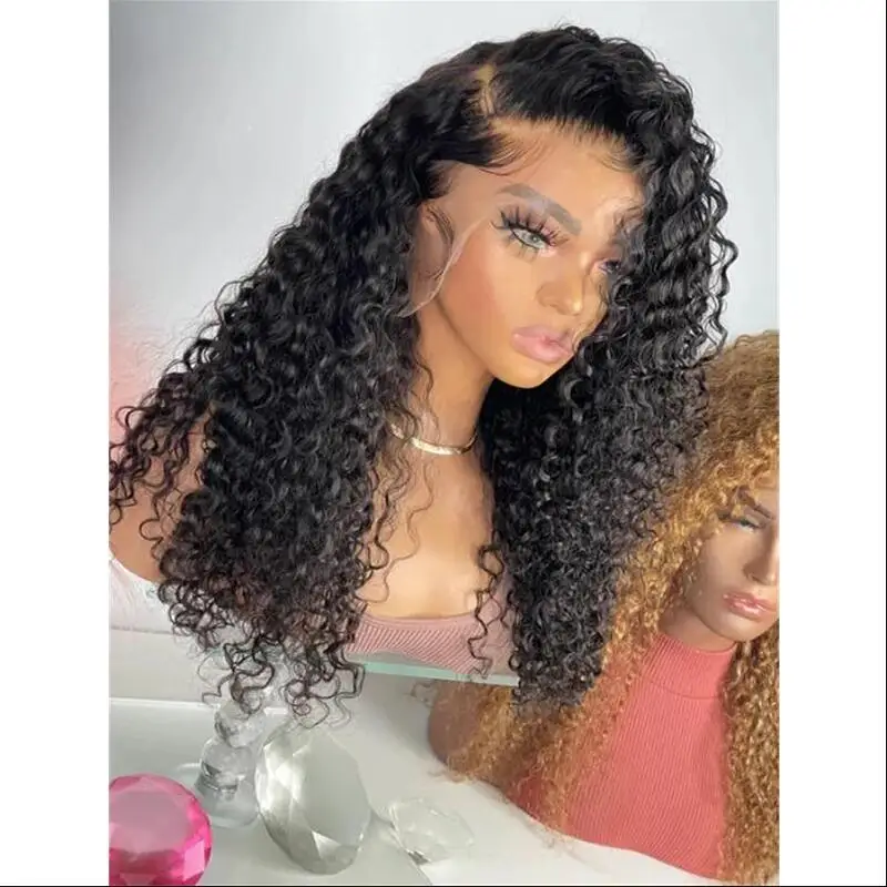 PrePlucked Natural Black 26" 180 Density Kinky Curly Lace Front Wig For Black Women With Baby Hair Lace Frontal Wigs Daily Wig