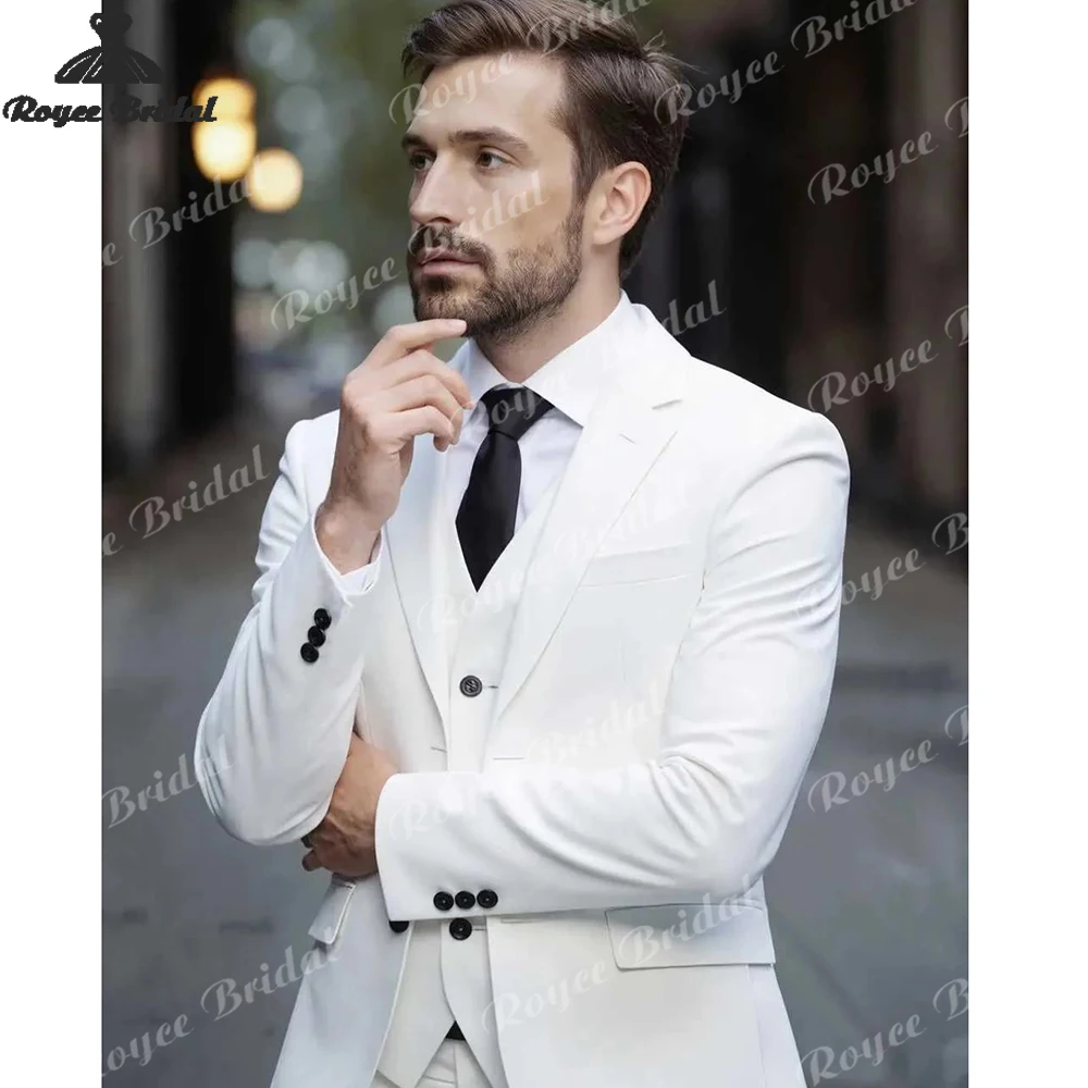 

Three-Piece White Men's Suit for wedding 2026 Anti-Wrinkle Anti-Stick Fur Business Formal Suit Customized costume homme mariage