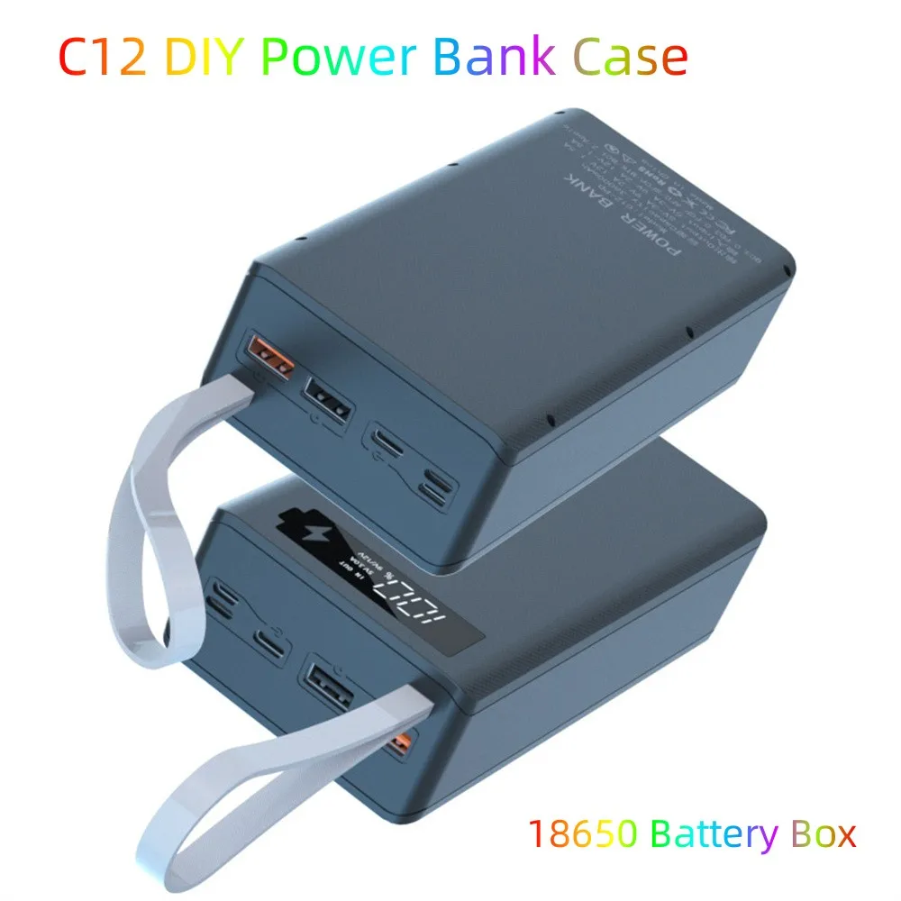 C12 18650 Battery Power Bank Case Charger Box Holder Dual USB LCD Display Support Quick Wireless Charger Battery Shell Storage