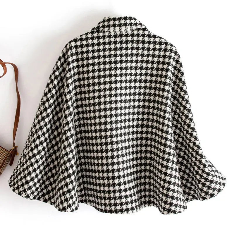 2025 autumn and winter commute Korean  lapel woolen jacket woolen cape loose and thin plaid shawl