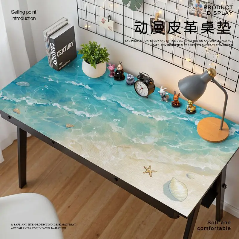 Ins Summer Wave Beach Anti Dirty Blue Series PVC Leather Mouse Pad Extra Large Mouse Pad Pink Keyboard Pad Office Desk Pad Y2K