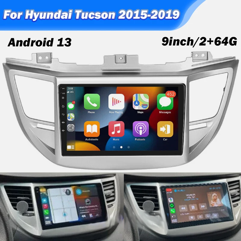 

9 Inch Car Stereo Radio GPS Navigation for Tucson 2015-2019 2+64G Android 13 with Carplay Android Auto Bluetooth WiFi Car Player