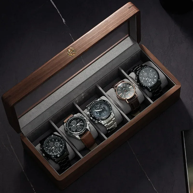 wood Watch Storage Box Transparent Small Display Case Multi grid Organizer Holder Anti static electricity Watches Accessories