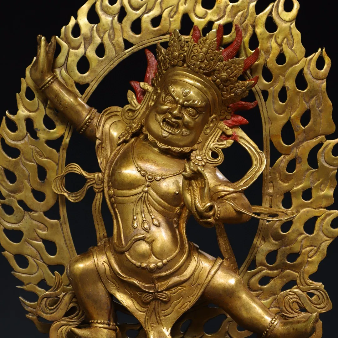 Tibetan brass gilt face painting backlight foul stains King Kong hand Buddha statue ornament of the God of Wealth Home Hall supp