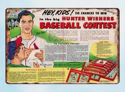 1953 Hunter Wieners Baseball Contest Ad metal tin sign wholesale home decor