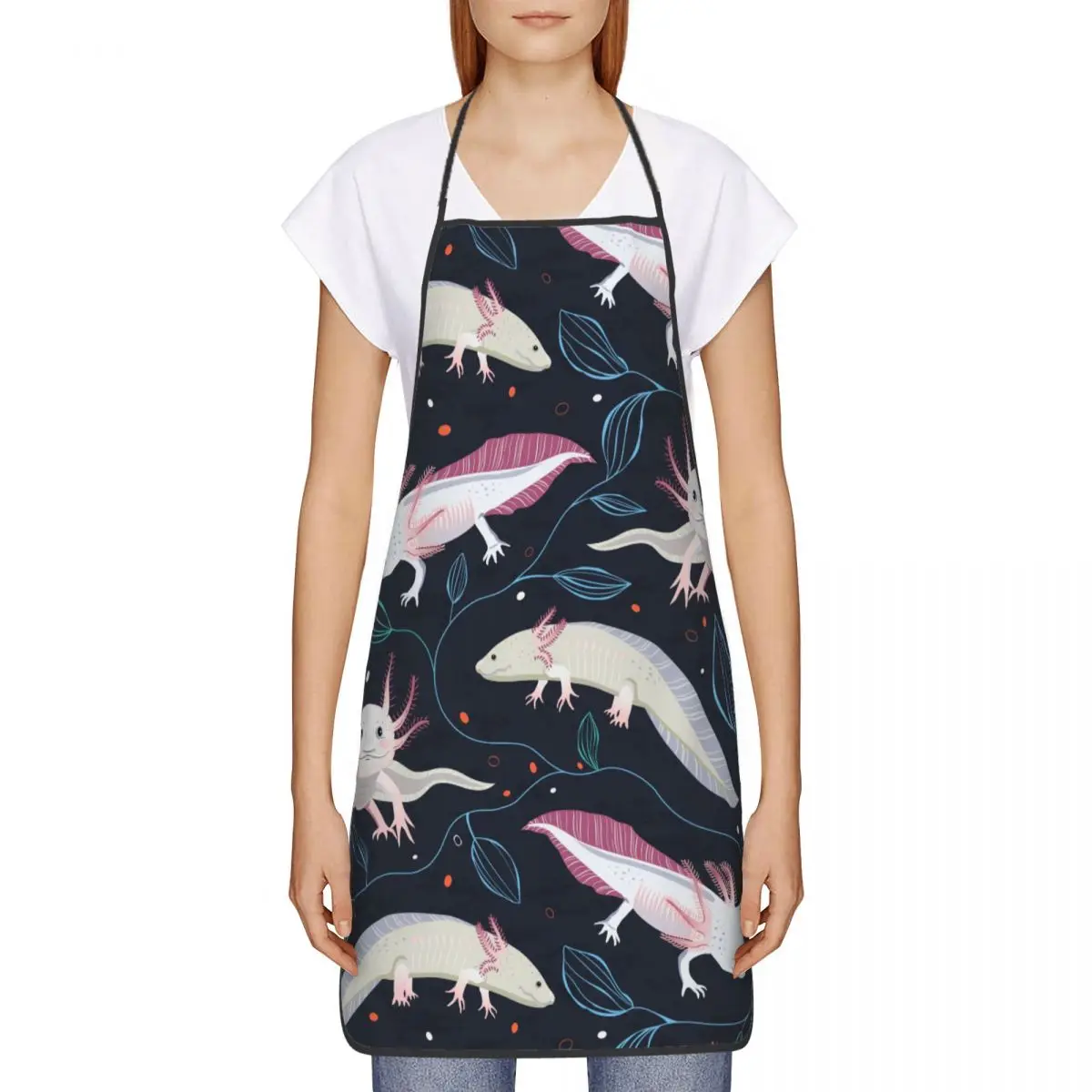 Custom Unisex Cute Salamander Animal Axolotls Kitchen Chef Cooking Baking Apron Women Men Tablier Cuisine for Gardening