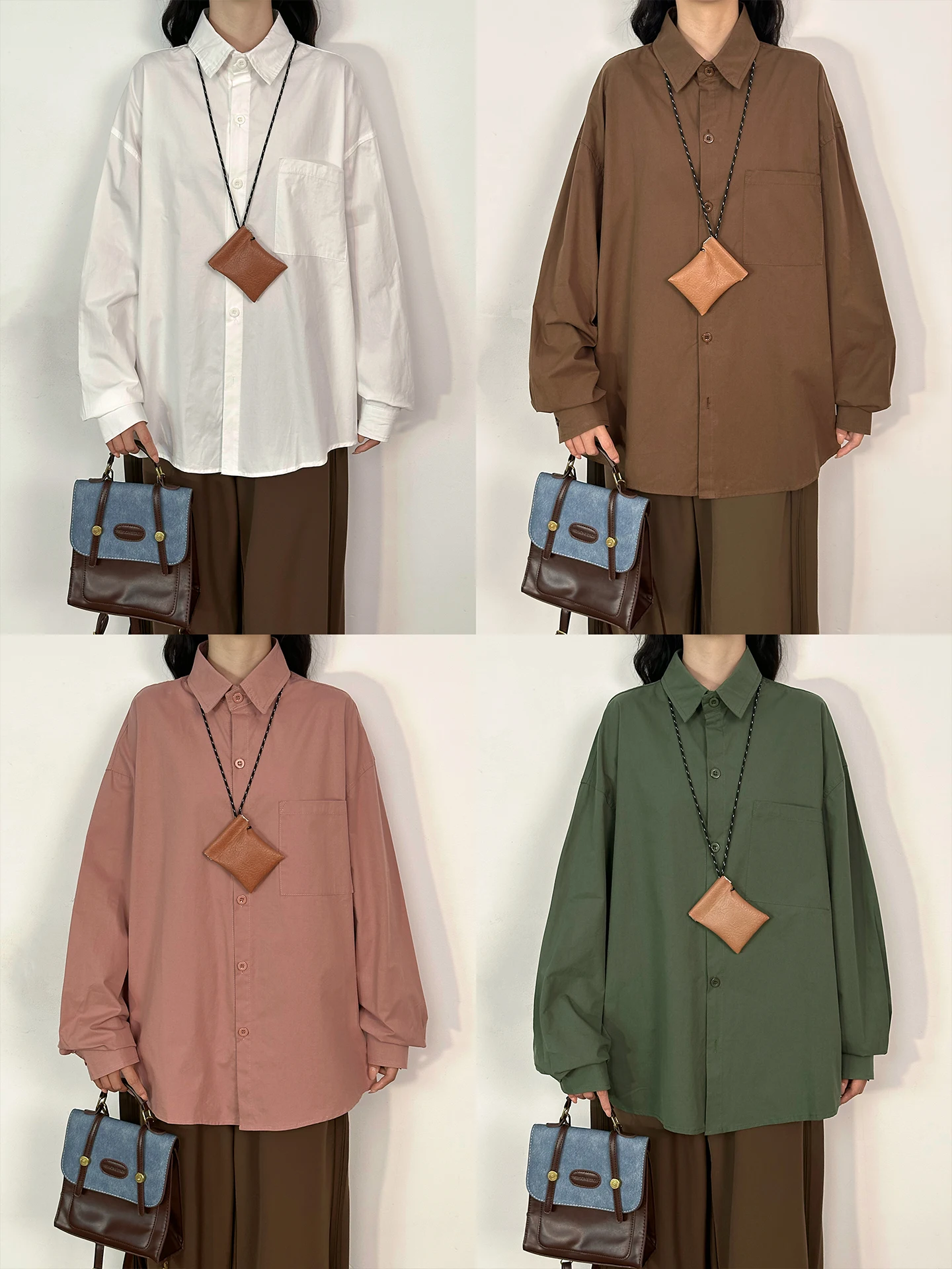 

Original Retro Pure Color Hong Kong Sle Long Sve irt Women's Loose Cotton Lazy Sle irt Casual Comfortable Breathable