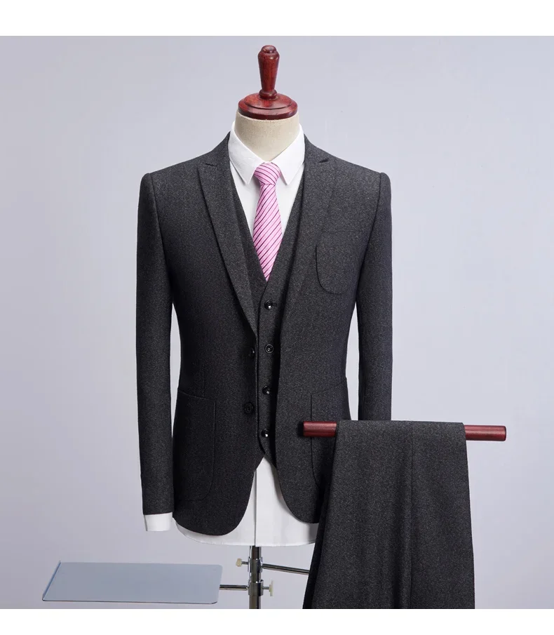 Latest Coat Pant Designs GRAY brown tweed Formal Men Suits Wedding Groom Blazer Prom Style Stage costumes Suit Jacket+Pant+vest