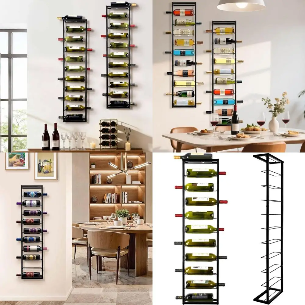 

Black Metal Wall-Mounted 10-Bottle Wine Rack for Stylish Storage
