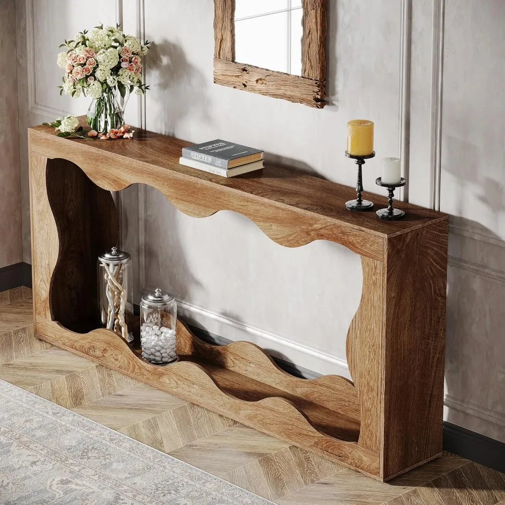 63 Inches Farmhouse Console Table with Storage Couch Table Behind Sofa Long Entryway Table Sofa Console Table Narrow Console