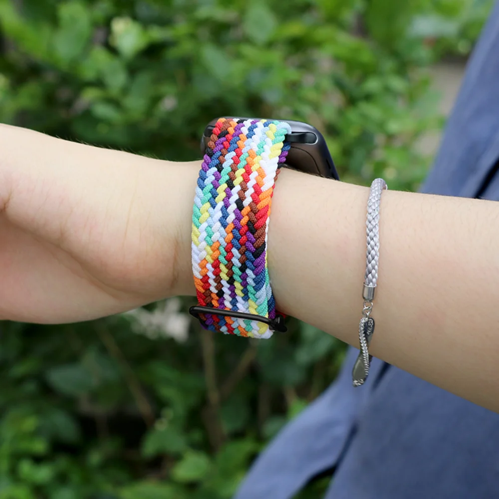 Braided Nylon Strap for Apple Watch Band Ultra 49mm 45mm 44mm 46mm 42mm 41mm 40mm 38mm Elastic Bracelet iWatch 10 9 8 7 SE 4 5 6