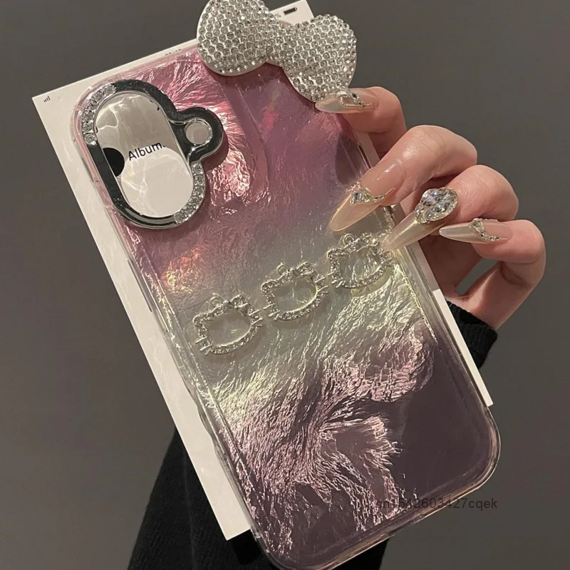 Hello Kitty Luxury Premium Sparkling Diamond Bow Phone Shell For Iphone 16 15 14 13 12 Pro Max 11 Korean Version New Phone Case