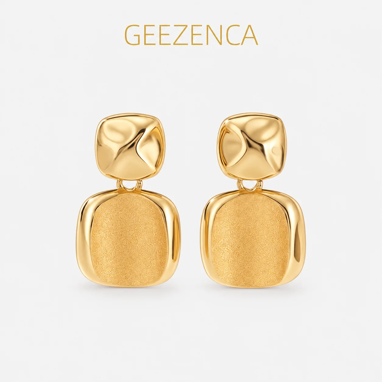 GEEZENCA 925 Sterling Silver Duo Square Stud Earrings Women Brushed Polished Simple Geometric Trendy Dainty Earring Party Gift