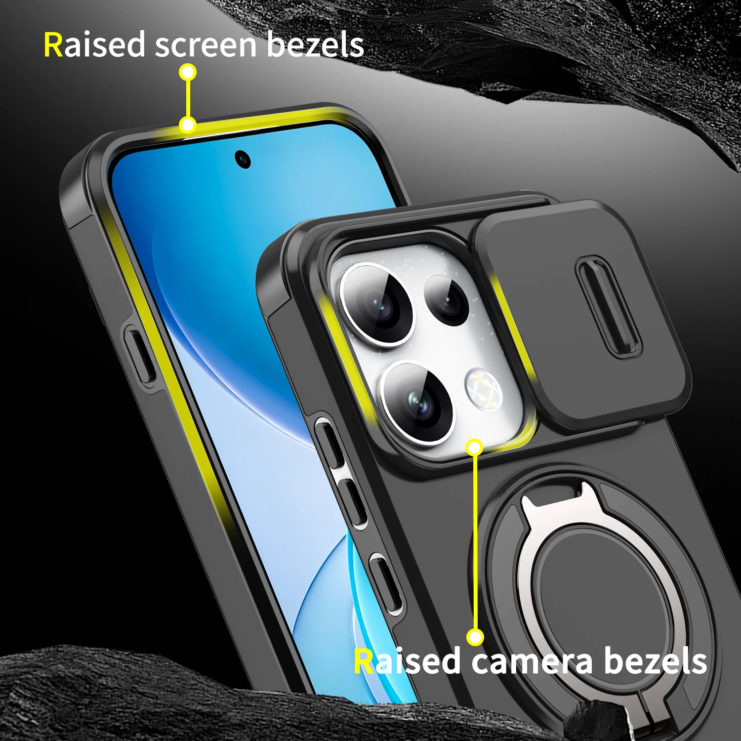 Etui z magnetycznym uchwytem i osłoną aparatu z przesuwanym okienkiem do OPPO Reno 16 Pro Reno16 F 5G Reno 16 FS 5G, pancerne etui ochronne Funda — zdjęcie produktu 2