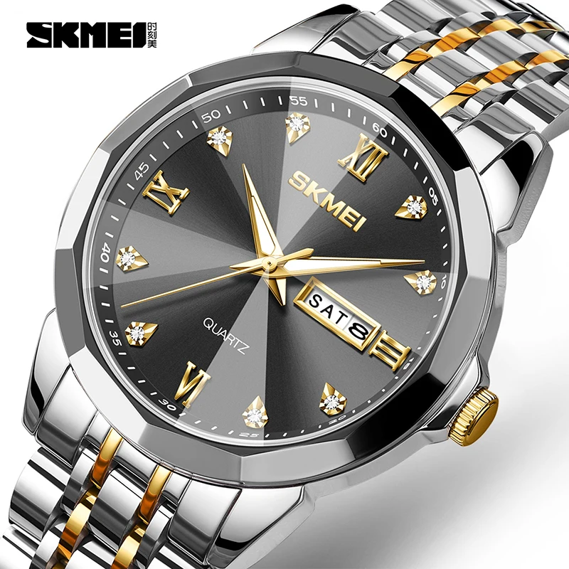 SKMEI حركة أصلية كوارتز حركة ساعة اليد الفاخرة مقاوم للماء مضيئة ساعات من الفولاذ المقاوم للصدأ ساعة رجالي Reloj Hombre