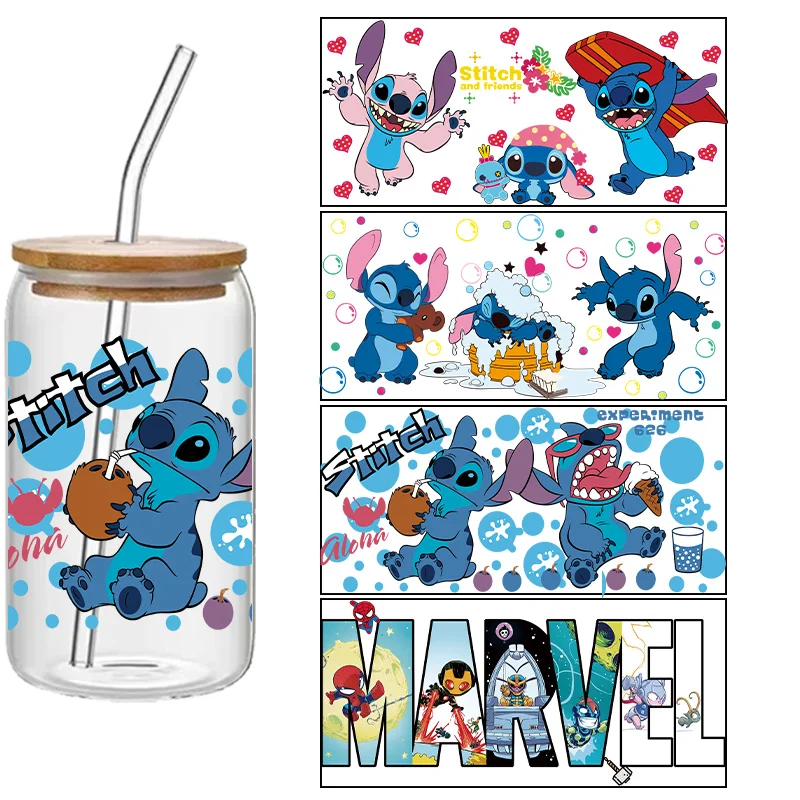 

Disney Stitch Cultural stickers Cute animated stickers UV 3D transfer printing adhesive 16oz glass cup Multiple mixed batch cust