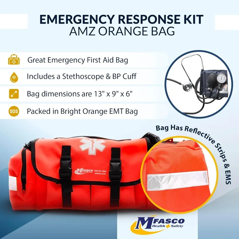 First Aid Kit -Fully Stocked Portable Reflective Bag  First Responder Emergency Response Kit  for Natural Disaster Preparedness