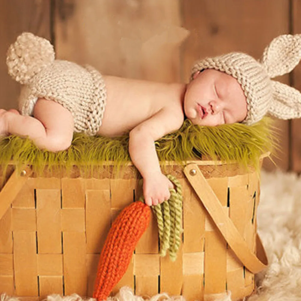 

1Set Baby Sweater Set Newborn Crochet Hat Pants Bunny Outfit Newborn Photography Props Infant Photo Shoot Outfit Easter Baby