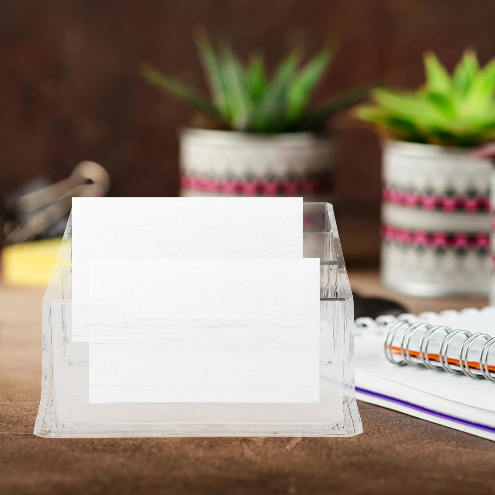 

Transparent 2 Layers Business Card Box Organizer PP Material Holder Stand Display Office Card