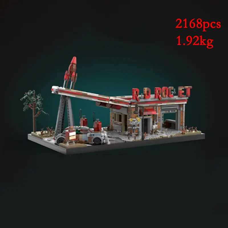 Spot MOC- 186416   Kleine deeltjes assemblage tankstation bouwserie bouwstenen puzzel speelgoed model ornament