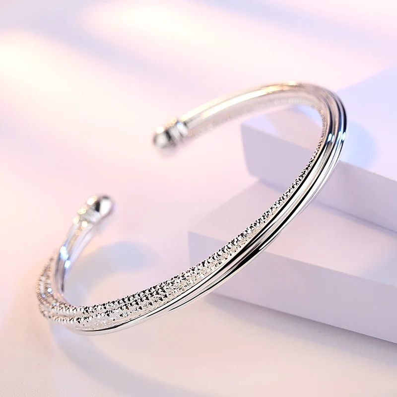 

Fashion 925 Sterling Silver Woman Charm Cuff Bracelet Linellae Adjustable Bangle Girls Party Jewelry Gifts Christmas