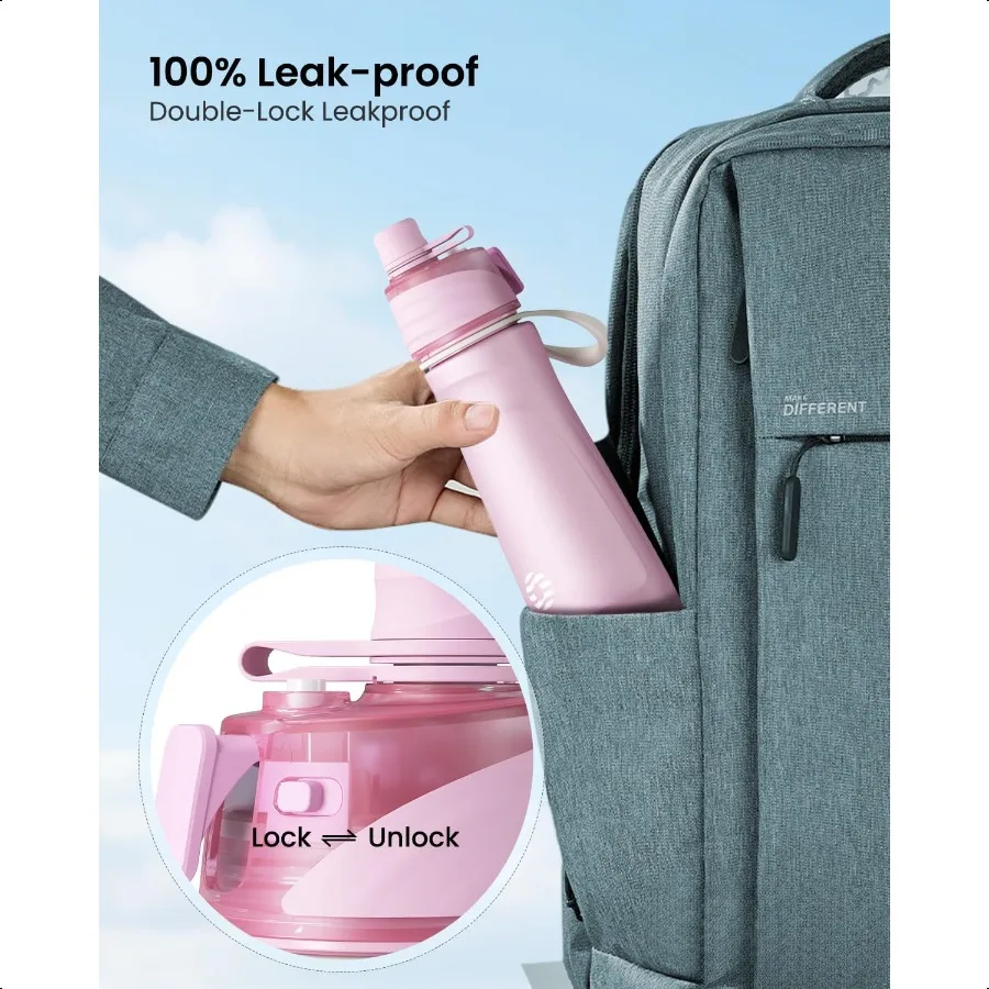 زجاجة مياه رياضية فولاذية 24 أونصة 2 في 1 وظيفة رشفة الرذاذ كبيرة BPA خالية قابلة لإعادة الاستخدام 100 مانعة للتسرب مع مقبض حمل خفيف الوزن وبسيط #5