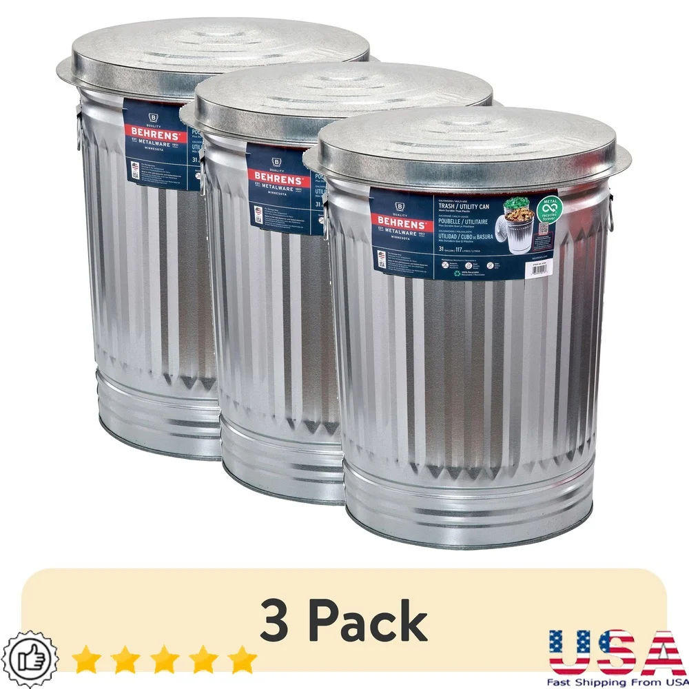 

Мусорный бак из оцинкованной стали на 31 галлон, 3 упаковки, прочный, устойчивый к атмосферным воздействиям, с ручками крышки, корм для двора, товары для домашних животных