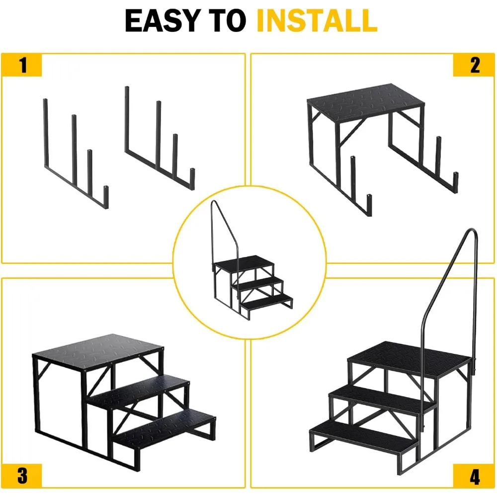 Swimming Pool Ladder Above Ground, RV Step Stool Ladder, Hot Tub Steps with Handrail, 660 lb Load Capacity Pool Stairs Pool Step
