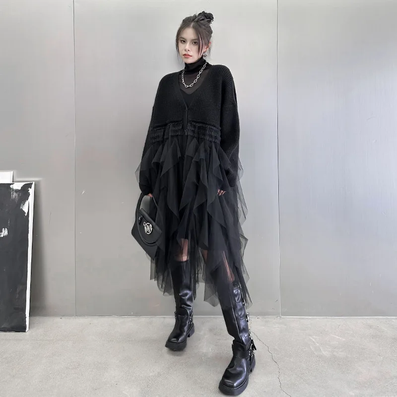 

Loose Knitted Cardigan Sweater k Sle Me Splice Women's Autumn Winter New Faion Sensation Knitted Open Cardigan