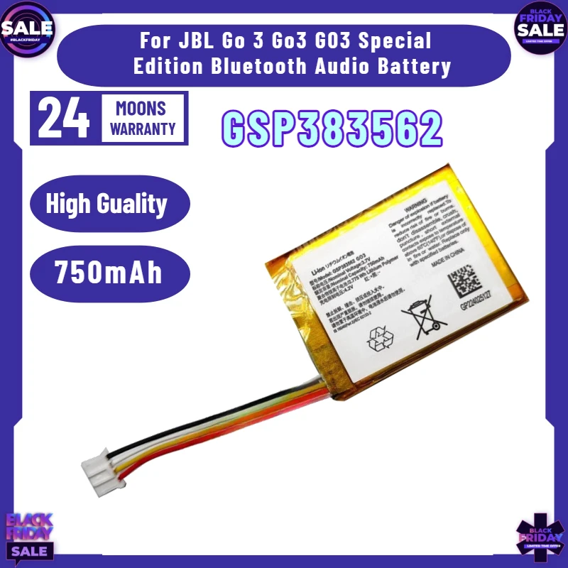

GSP383562 750mAh Speaker Battery for JBL Go 3 Go3 G03 Special Edition Bluetooth Audio Battery with 4 WireS