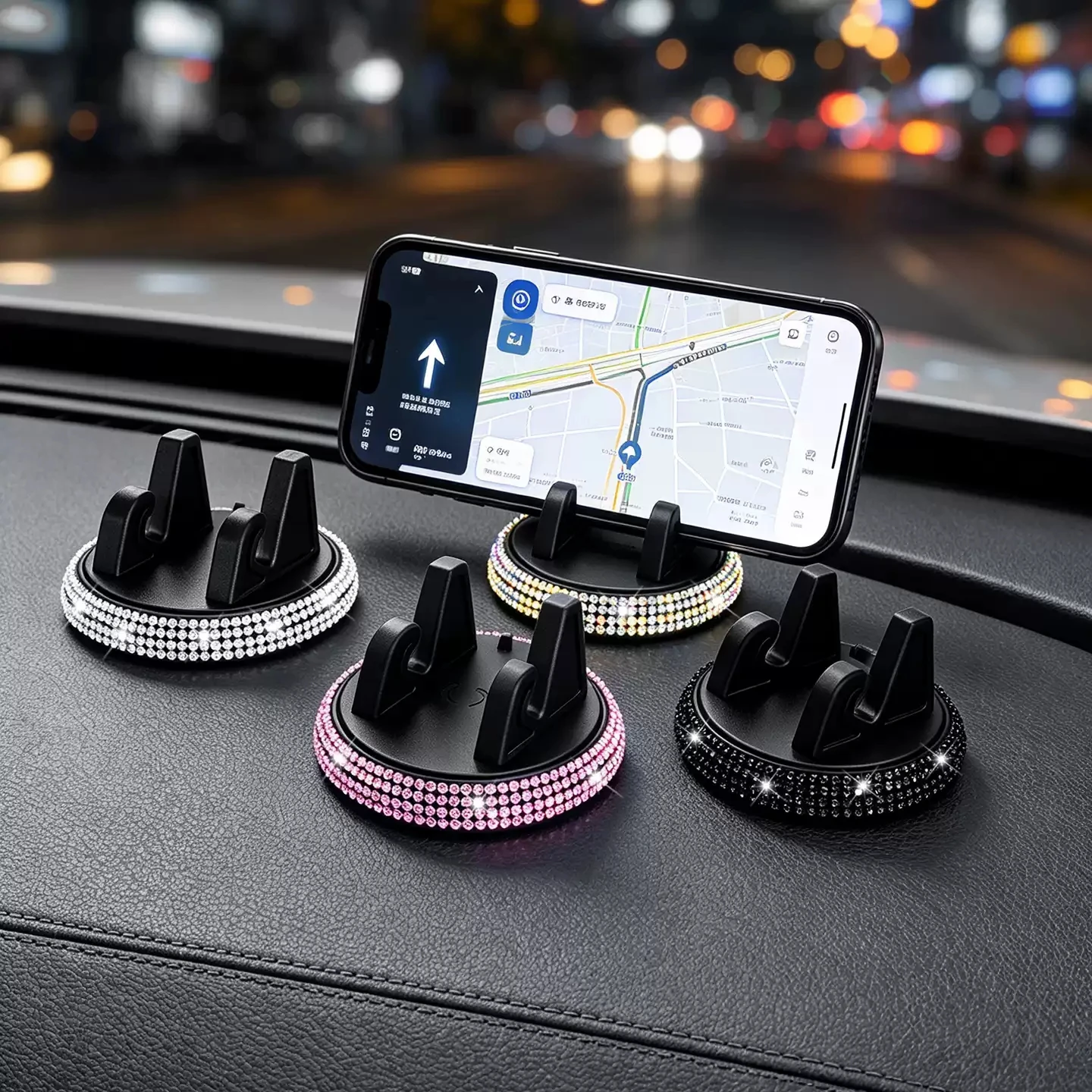 Beautiful multifunctional car phone holder with temporary parking phone number sign, cute cartoon 360° rotating phone navigation