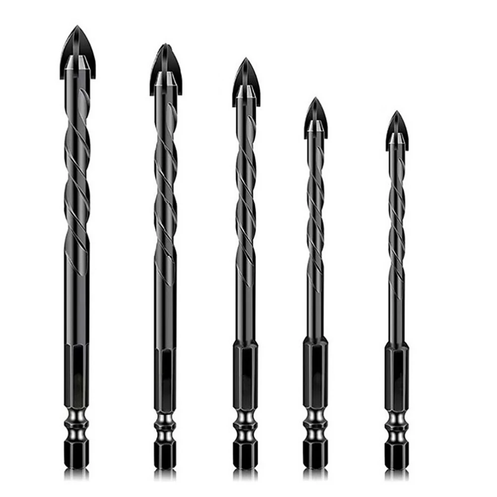 

5 шт. твердосплавные крестообразные шестигранные сверла для плитки для стекла, дерева, кирпича 5/6/8/10/12 мм с шестигранным хвостовиком, противоскользящая конструкция для электрических дрелей