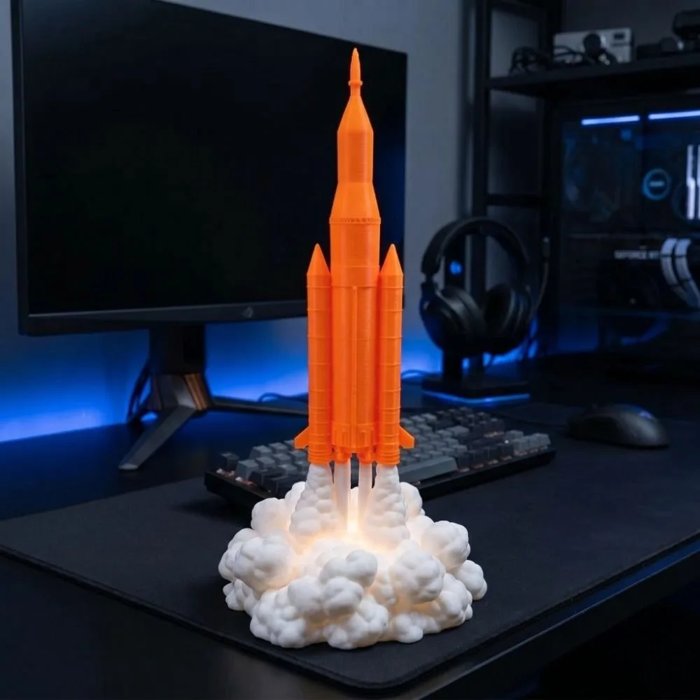 3D Design Rocket Launch Lamp Gradient Dimmable Rocket Projection Night Light USB Powered Space Rocket Shape