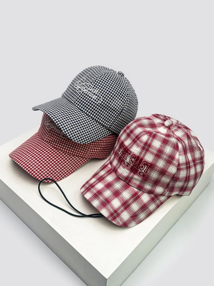 

Spring and summer new plaid letter embroidered baseball hat men's and women's windbreak rope shading personalized outdoor cap
