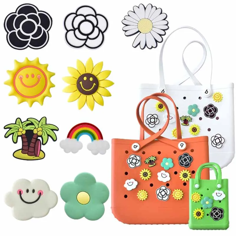 Fresh Daisy Flower Series Bogg Bags Accessories Rubber Summer Decoration Women Beach Bag Tote Handbag Decorative Buckles Inserts