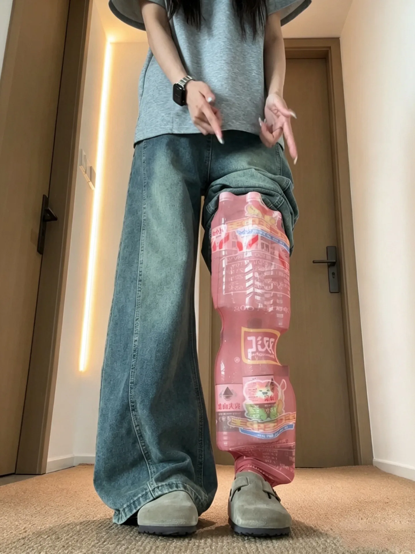 Retro Blue Wide Leg Straight Cut American Style Workwear Jeans Men's Autumn Slimming Flared Long Trousers Youth Fashion