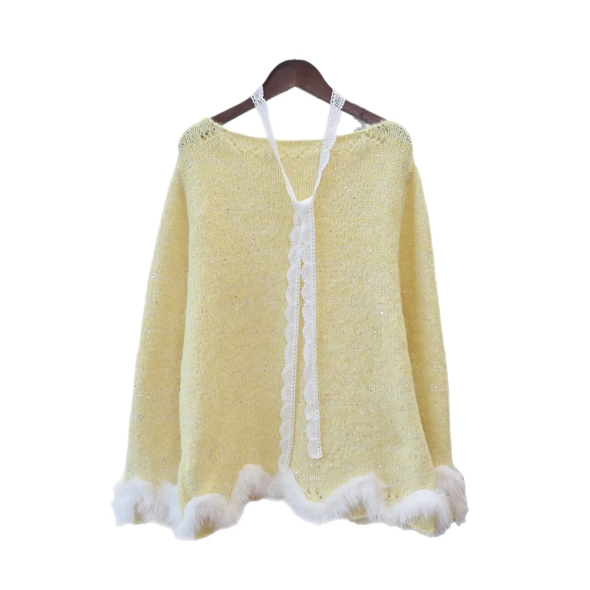 Süße Koreanische Gestrickte Pullover Frauen Herbst Winter Faux Pelz Jumper Weibliche Japanische Kawaii Jumper Vintage Elegante Pullover