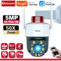 Tuya-Câmera de Vigilância de Segurança CCTV Sem Fio, Rastreamento Automático, Vida Inteligente ao Ar Livre, Áudio Bidirecional, PTZ IP, WiFi, 5MP, 50X Zoom