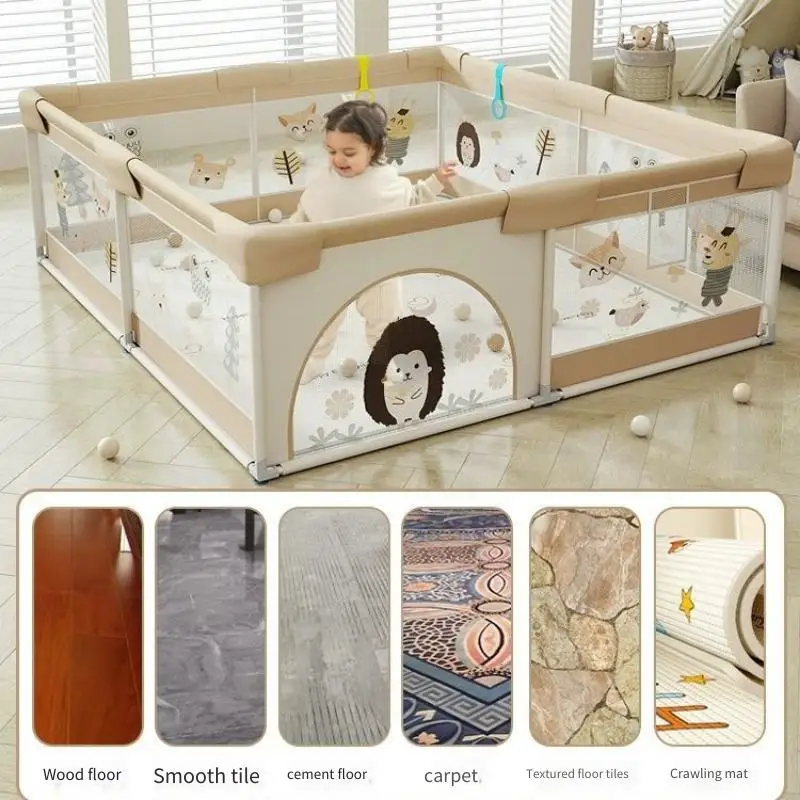 بوابة أمان لروضة الأطفال، ساحة لعب شبكية ناعمة مع حصيرة زحف، منطقة لعب داخلية متينة للرضع والأطفال الصغار لحماية المنزل