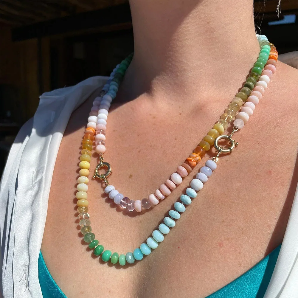 Sommerliche Bonbonfarbene Naturstein-Perlenkette Choker, Kombinierbar mit DIY-Anhänger, Schlüsselbein-Halskette, Modeschmuck-Geschenk für Sie