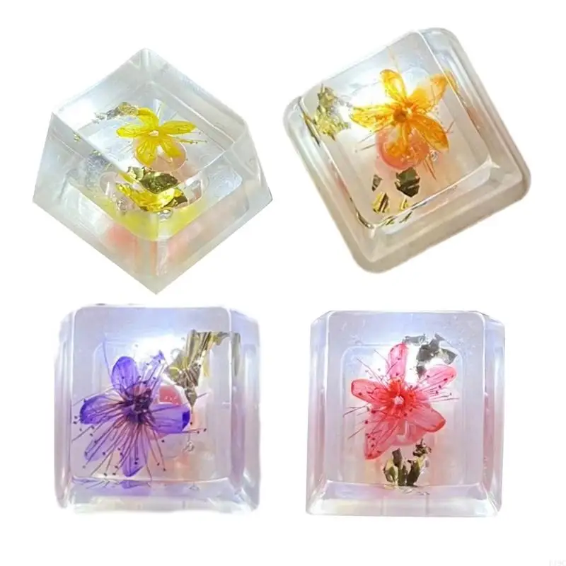 F19C Handmade Epoxy Resin Keycap with Real Flower Keycap for Mechanical Keyboards Translucent Finish