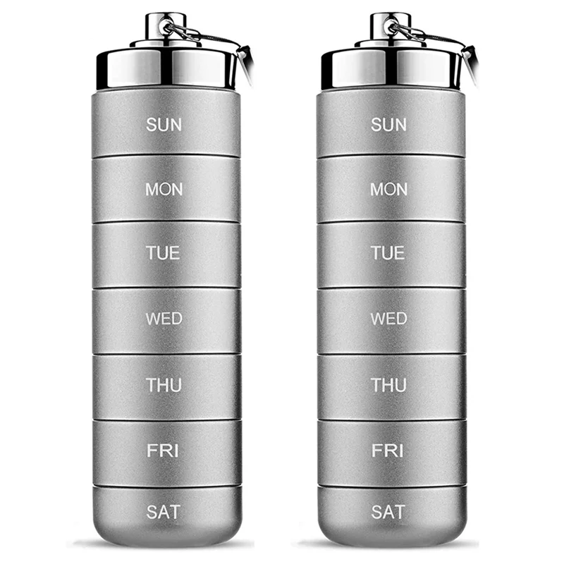 

【Lowest-Price!】2X Metal Pill Organizer Weekly,Stackable Waterproof Travel Pill Box,Pill Case Container,7 Day Daily Grey