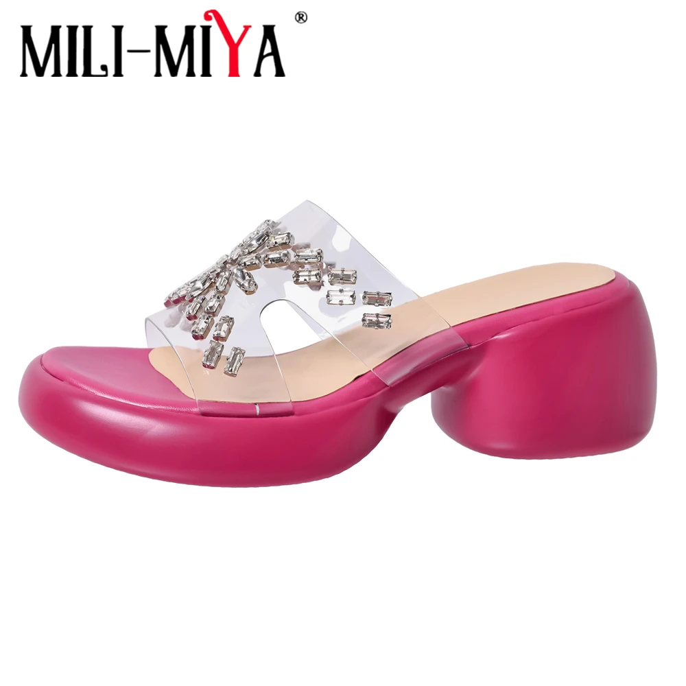 MILI-MIYA New Arrival Women Crystal Pvc Sandals Slip On Round Toe Platform Thick Heels Big Size 34-40 Dress Party Summer Shoes