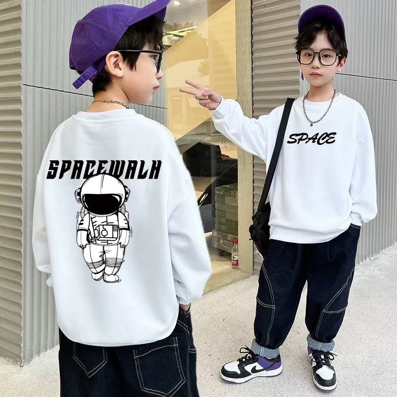 Boys Cotton Sweatshirts 5-12T Autumn Long Sleeved cartoon T-shirt For Kids Black Trendy Printed Sportswear Children\'s O Neck Top