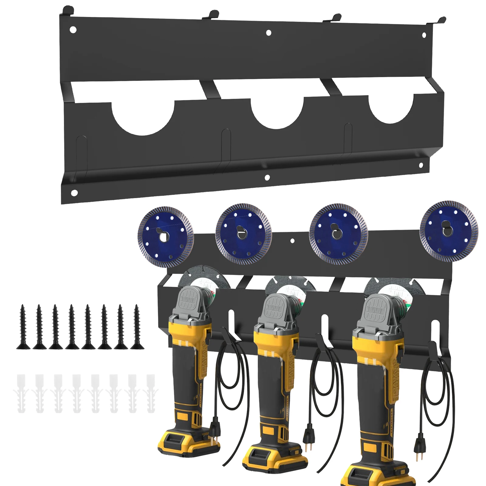

3-слотовый держатель для угловой шлифовальной машины и полировщика, настенная металлическая стойка для инструментов, органайзер для нескольких инструментов для гаража и рабочего пространства