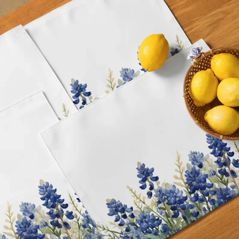 VIKAMA Blue Floral Placemat Set - Dining Table Mat Collection - Kitchen Accessories - Blue Floral Design - Waterproof - Elegant